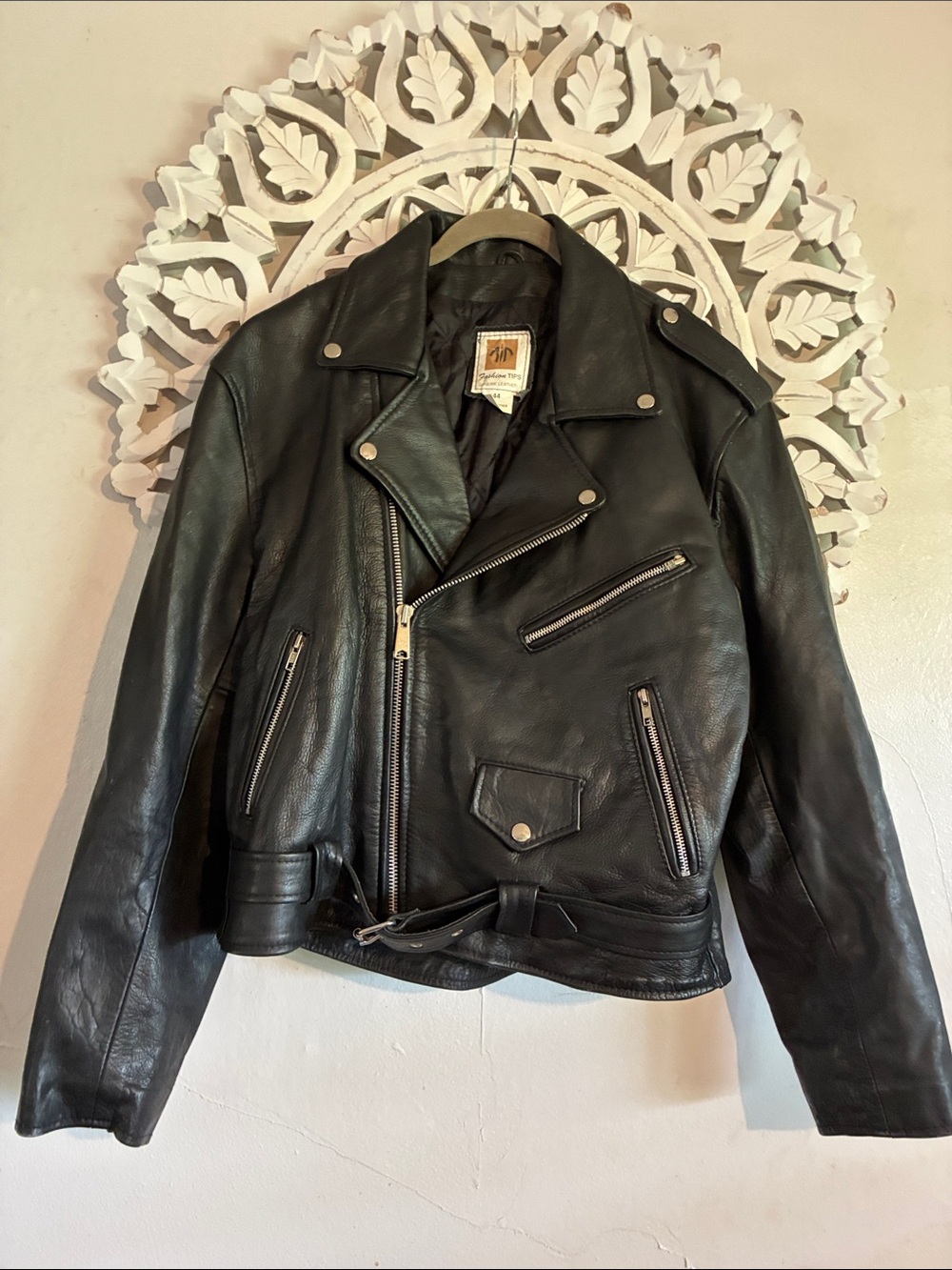 Black Leather Motorcycle Bomber Jacket - Unbranded